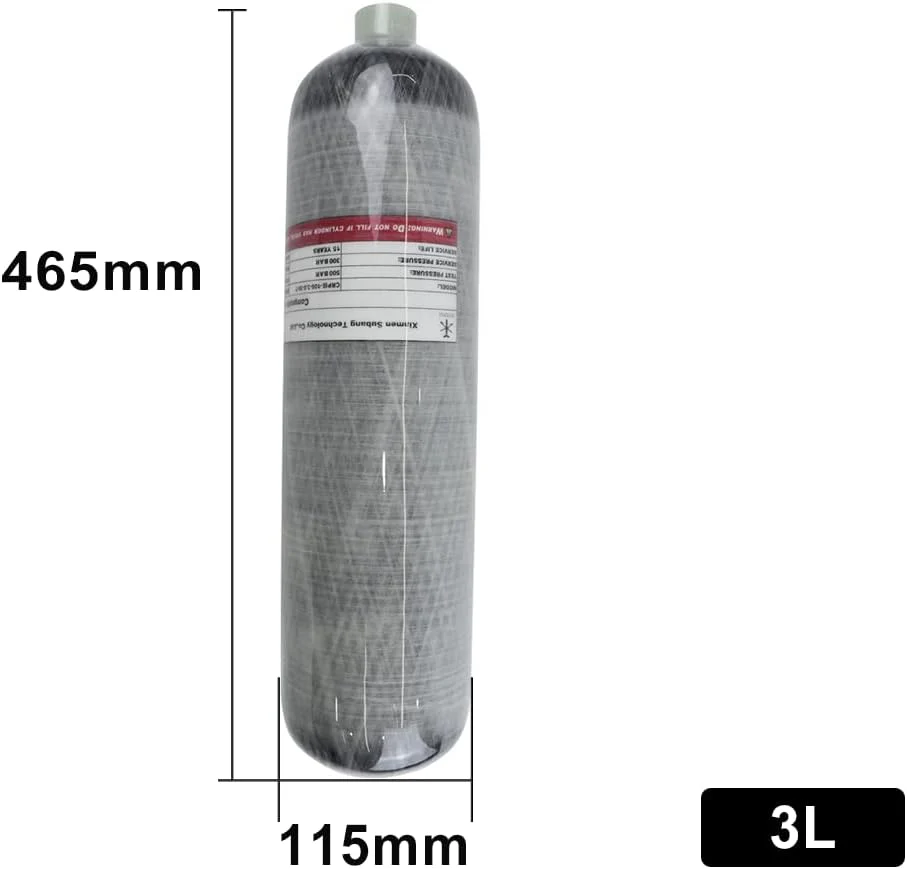 4500Psi High Pressure Composite Cylinder, Scuba Tank,Carbon Fiber Air Tank 3L,CE Approved, Pcp Paintball Air Tank Diving Tank（Empty Bottle） M18*1.5