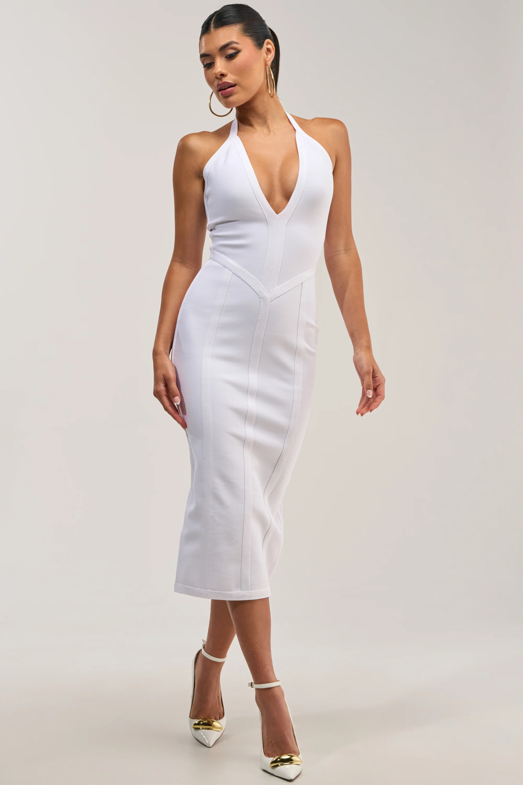 TIA BANDAGE MIDI DRESS IN WHITE - Akira Store