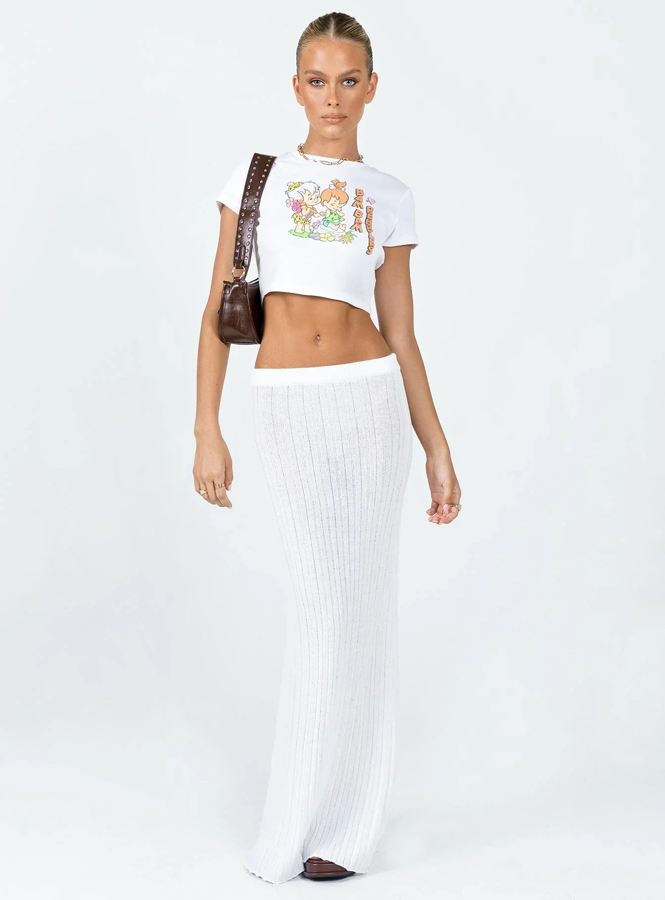 Belle Knit Maxi Skirt White