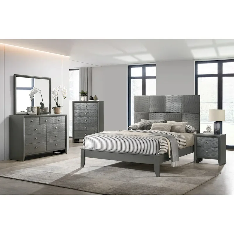 3-Piece Gunmetal Gray Panel Bedroom Set by Sim