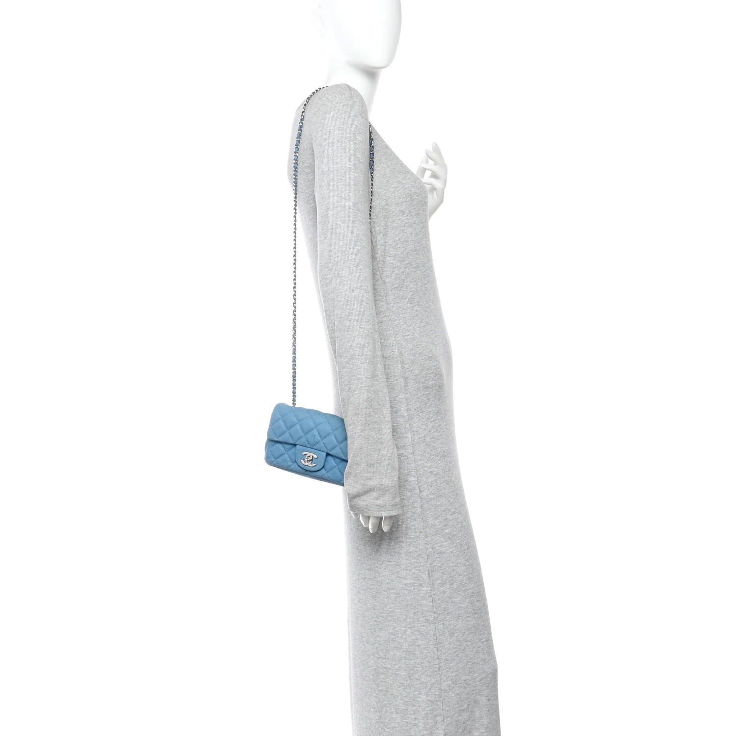 Iridescent Caviar Quilted Extra Mini Flap Light Blue
