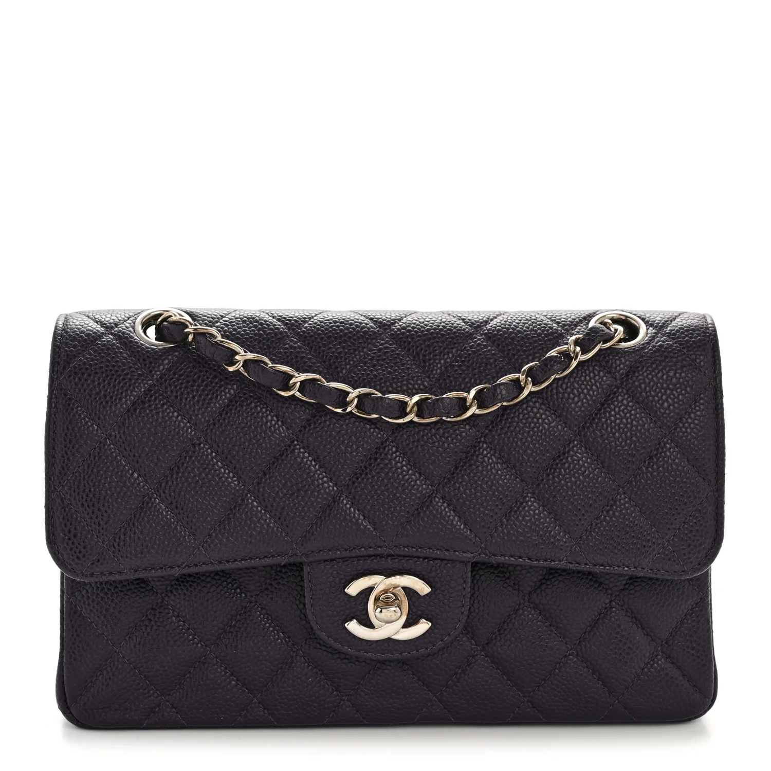 Caviar Quilted Small Double Flap Dark Purple