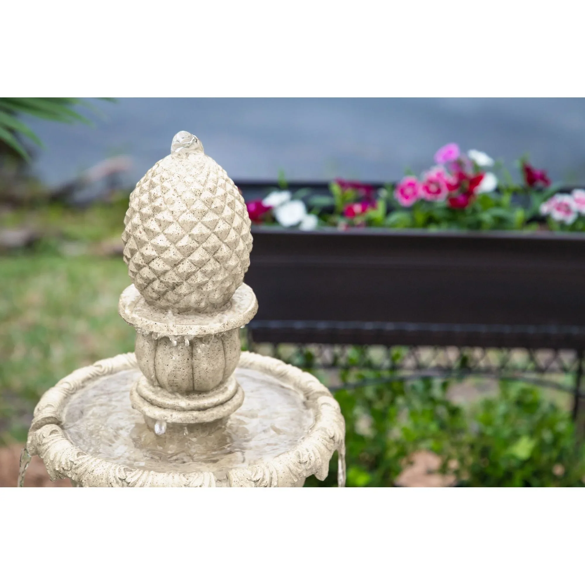 Ibiza 46 High Large Italian Outdoor Decor Sand Stone Floor Fountain with Light LED 3-Tier Outside Garden Patio