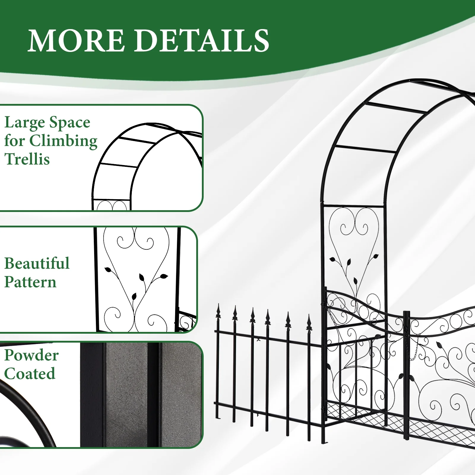 Garden Arch, Iron Arch for Climbing Plants, 7.2 FT Garden Arch With Seat Weather-Resistant, Black - Image 4