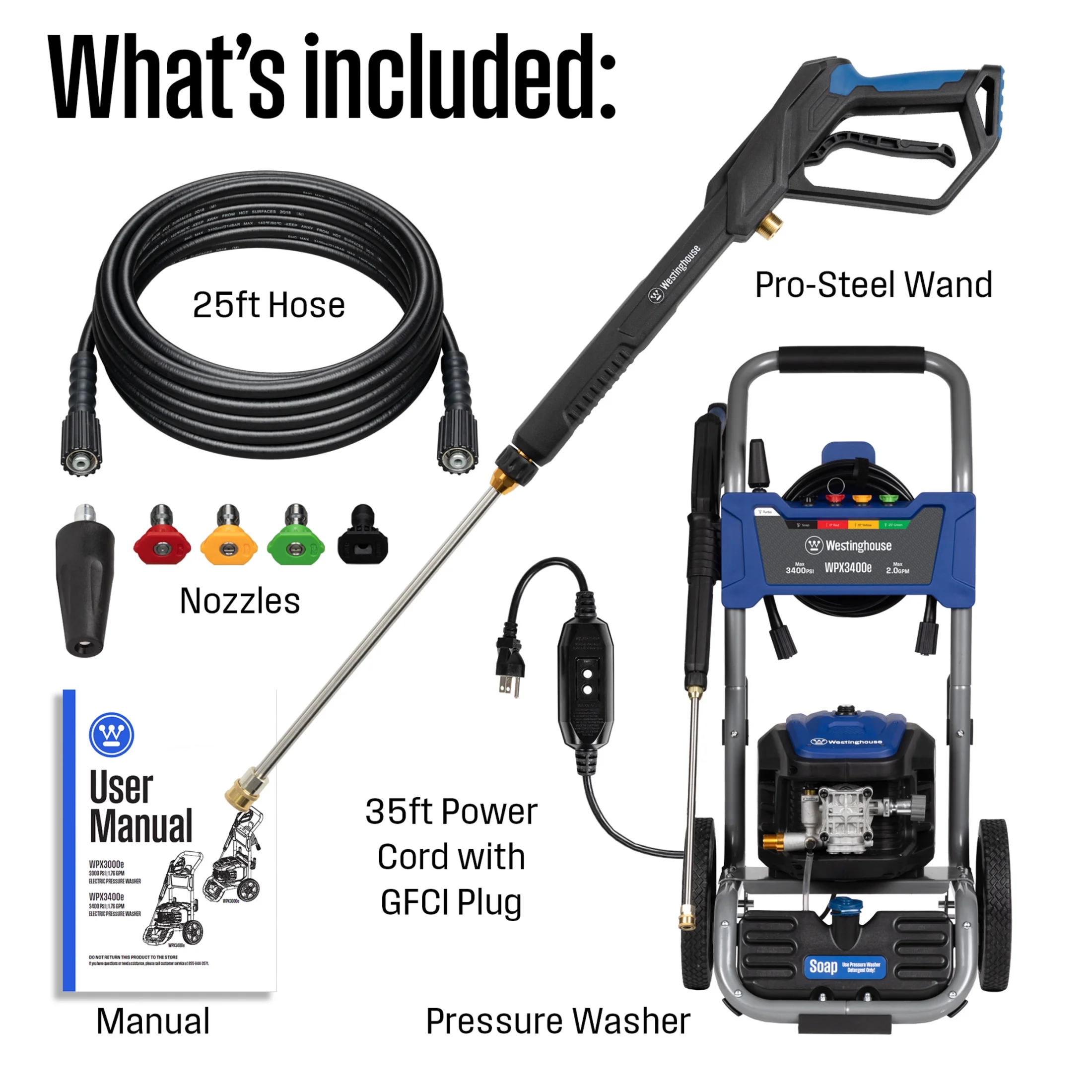 Westinghouse 3400 PSI at 2 GPM Electric Powered Pressure Washer