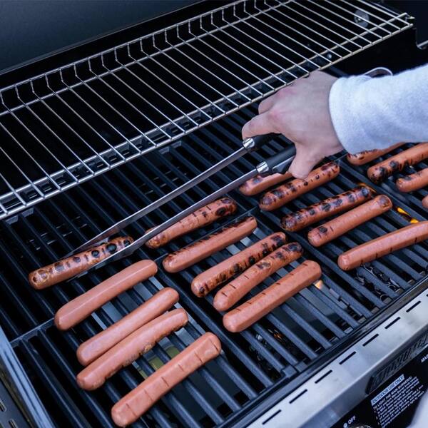 4-Burner Propane Gas Grill in Black with ClearView Lid. LED Controls. Side Burner and USB Light