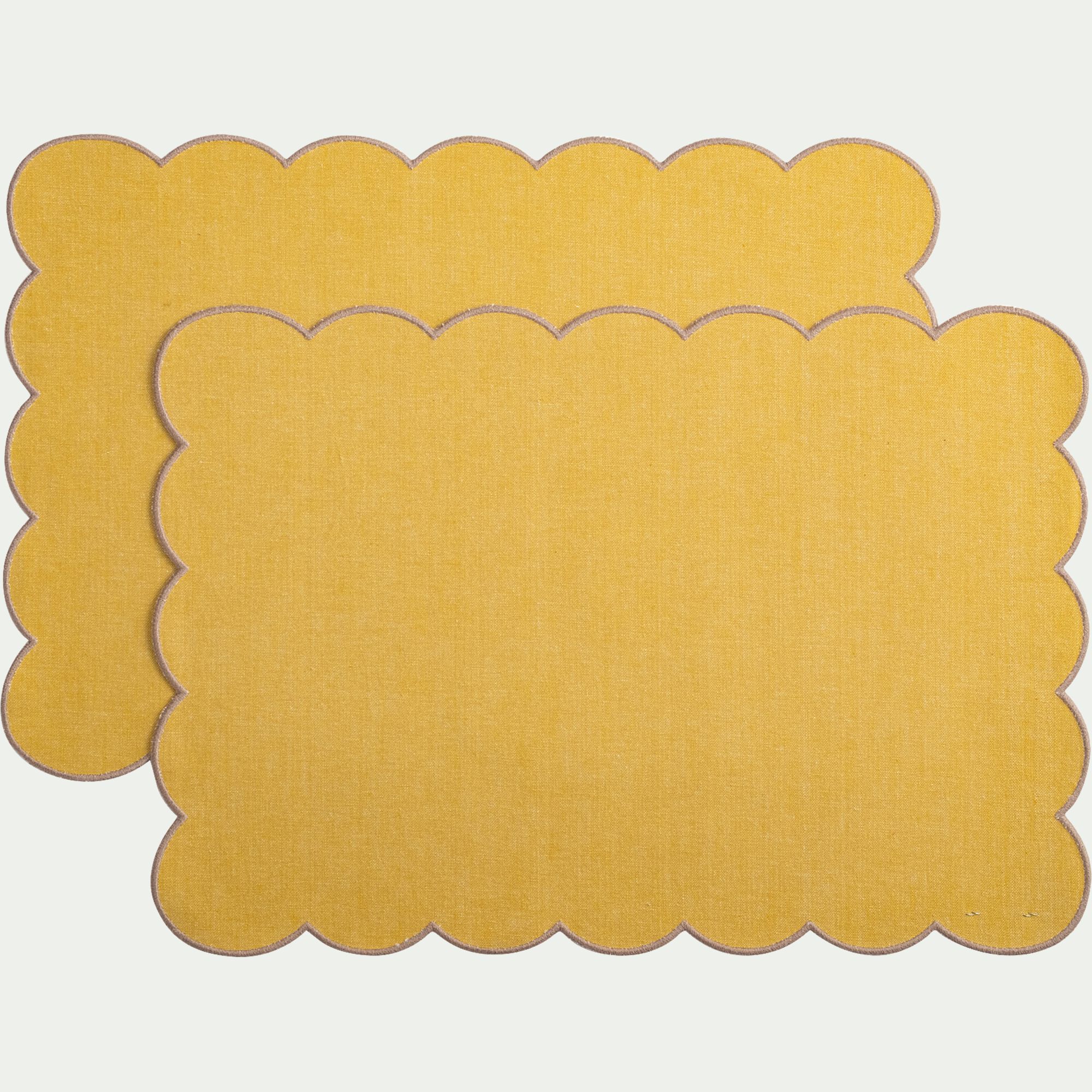 RIOU - Lot de 2 sets de table en coton finition point bourdon 33x48cm - jaune