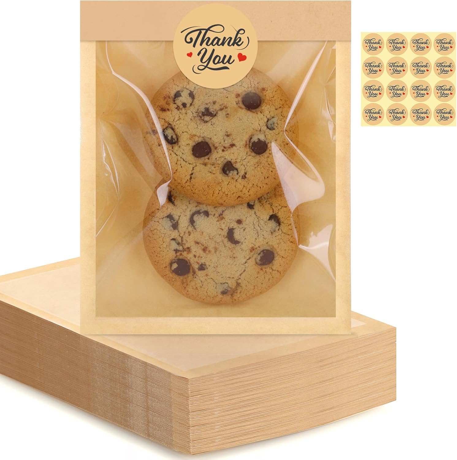 120 Pack Cookie Bags with Stickers, 5.1×7.5 Inch Paper Bakery Bags with Seal