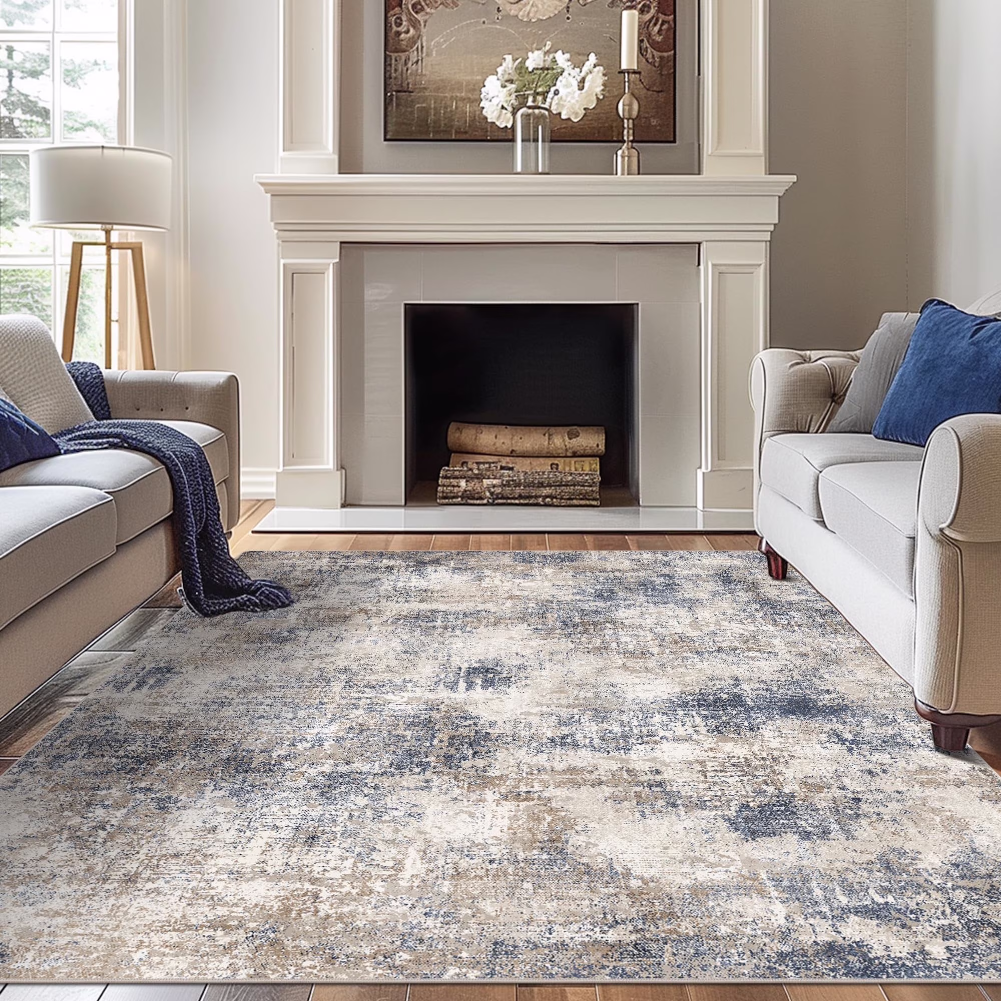 8x10 Area Rugs for Living Room Bedroom, Machine Washable Rug Stain Resistant Non-Shed Carpet, Low Pile Mat with Non Slip Backing(8' x 10'/DT5003-LIGHTGRAY)