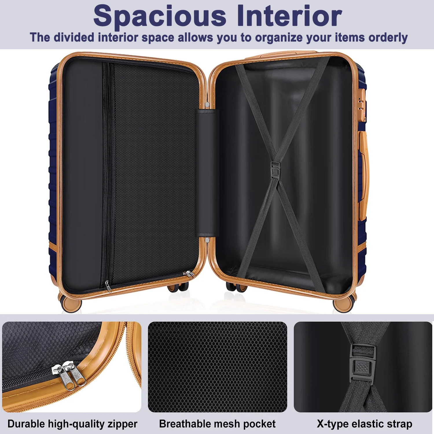 5 Piece Luggage Sets and Travel Duffel Bag, ABS Hardshell Hardside Checked Luggage with TSA Lock and Double Spinner Wheels Suitcase, Deep Blue(5 Set-Deep Blue) - Image 8