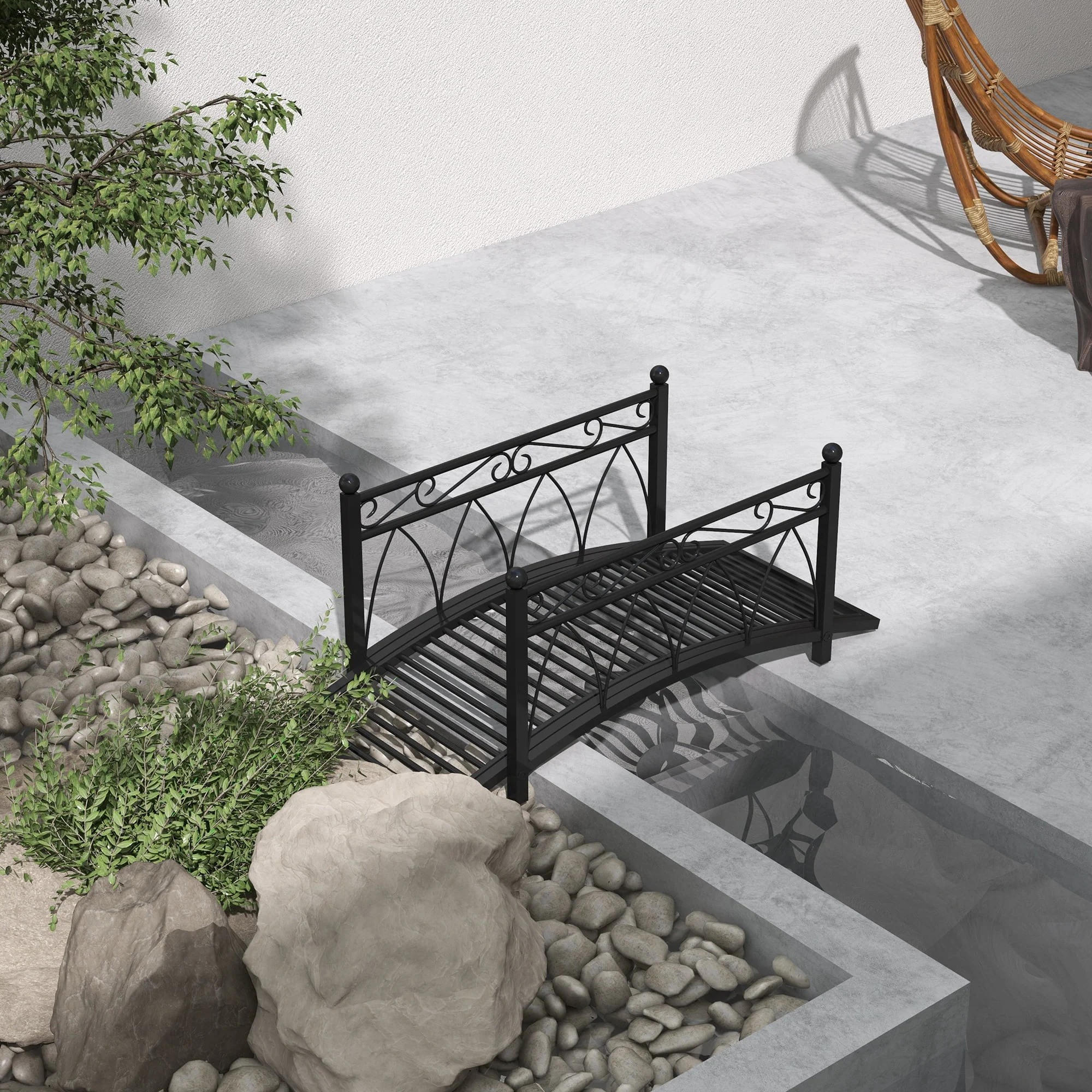 Homiyad 3.3' Metal Garden Bridge with Safety Siderails Weather-Resistant Black Vintage Style Zen Bridge| Aosom.com