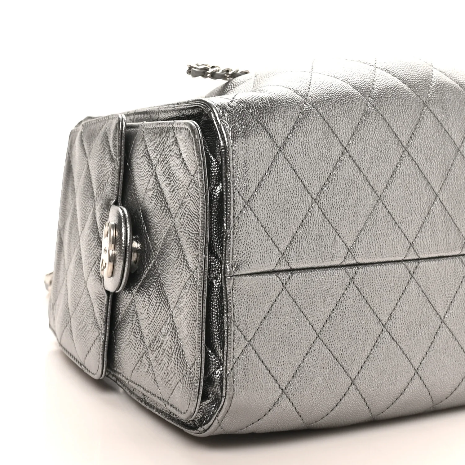 Metallic Caviar Quilted Small Chanel 25 Handbag Silver