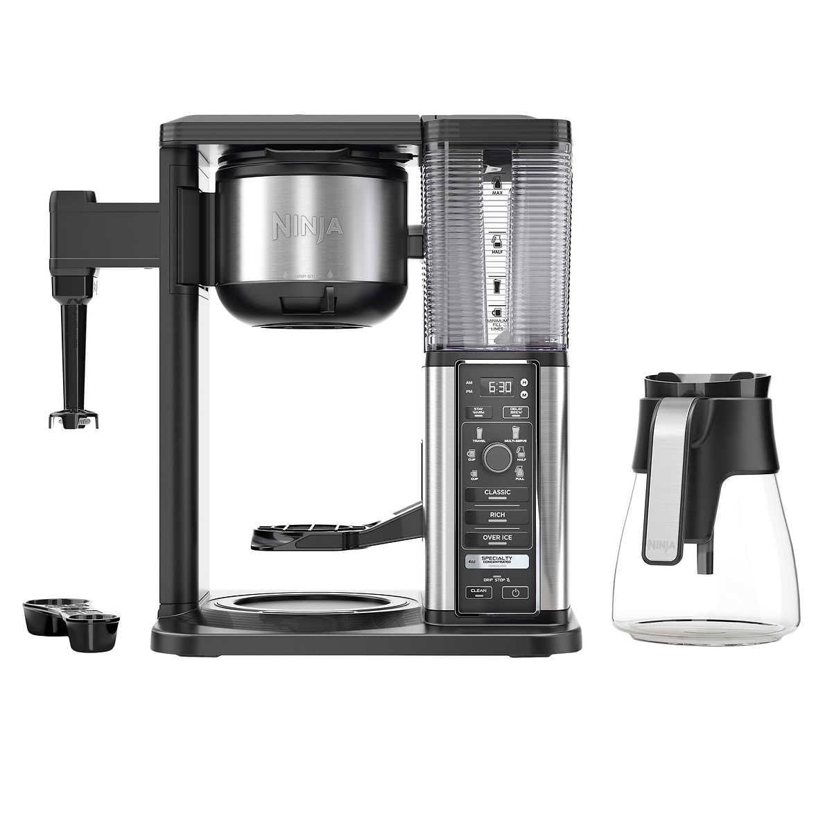 Ninja Specialty Fold-Away Frother (CM401) Coffee Maker, Single Serve to 10 Cup (50 oz.), Glass Carafe (Renewed)