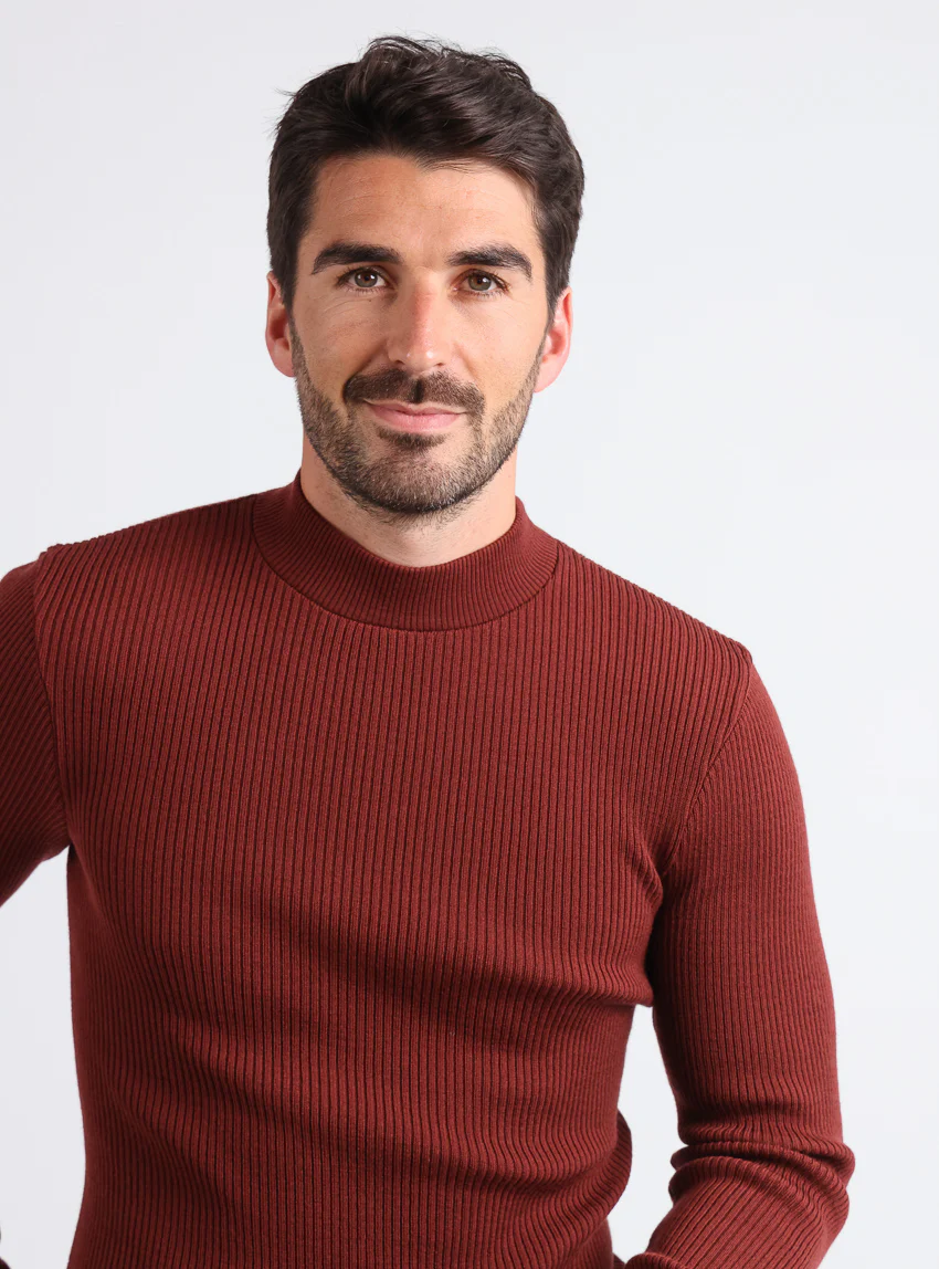 Pull homme 100% laine mérinos rouge terre de sienne