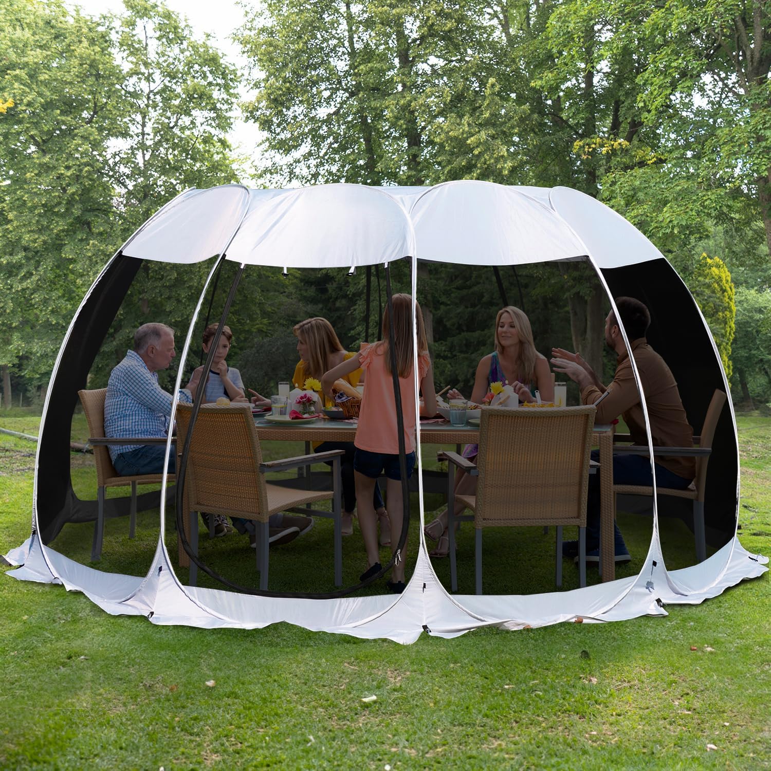 Gazebo moustiquaire pouvant accueillir 6, 10 ou 15 personnes. Tente de style igloo avec moustiquaire latérale. Idéal
