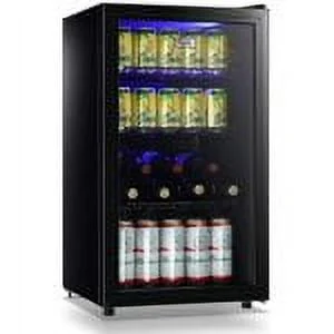 Compact Beverage Refrigerator, 100 Can Capacity, Glass Door, Black Stainless Steel(3.2 cu ft) - Image 2