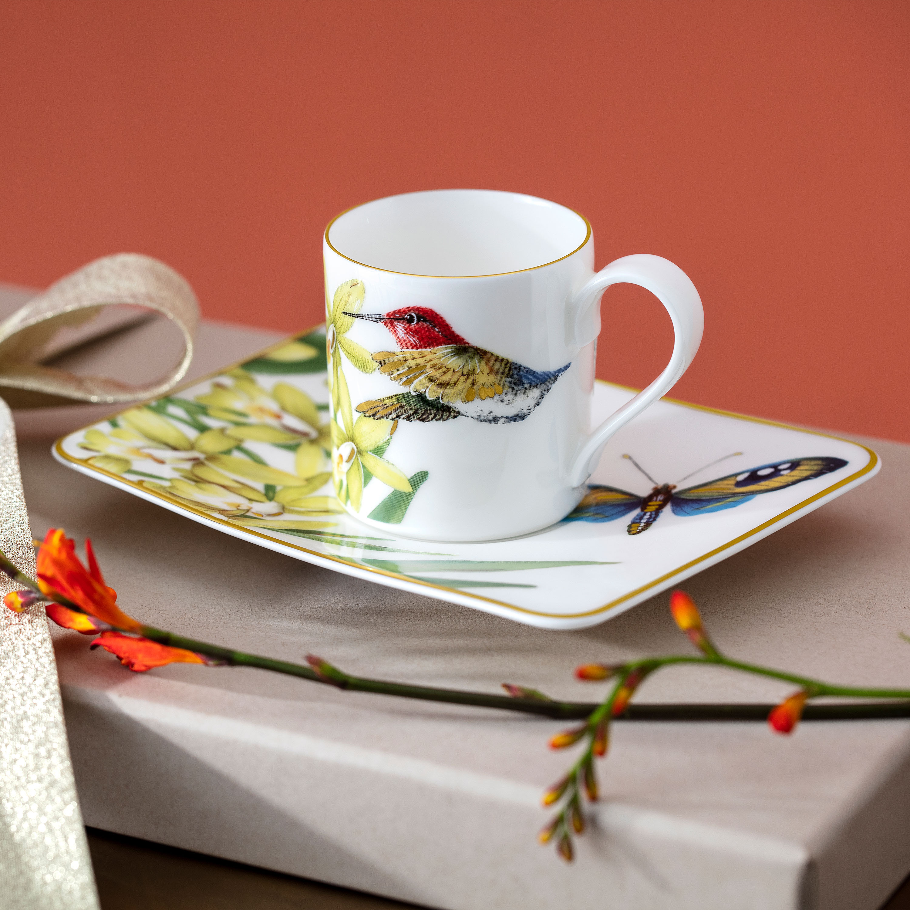 Amazonia Coffee cup saucer - Multi-colored, 6.9'' x 5.4'', Premium Bone Porcelain
