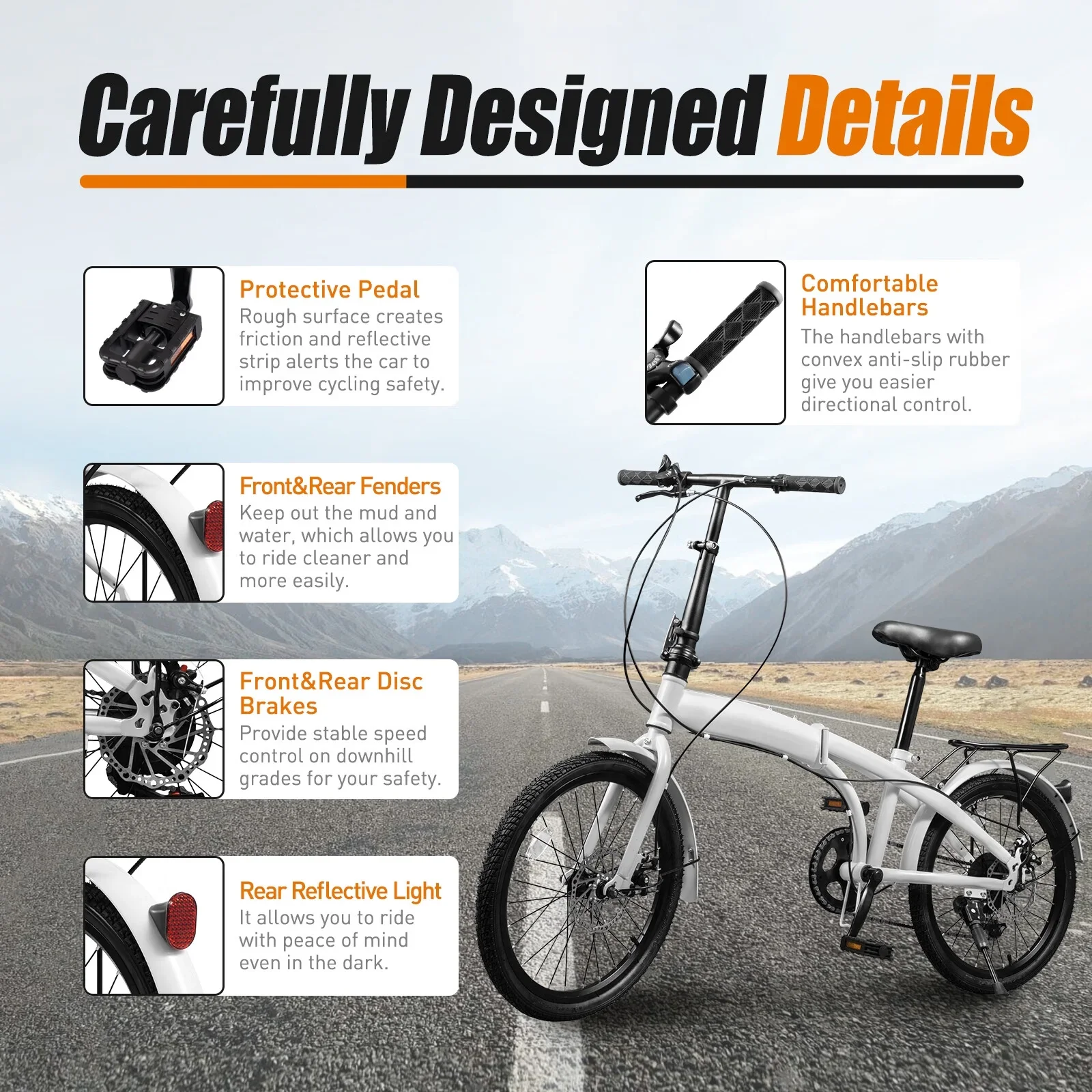 LOYALHEARTDY 20 Folding Bike 7-Speed Unisex Mountain Bicycle Adjustable Height MTB City Bike for Adult Teenager High Carbon Steel Foldable Bicycle for Riding Traveling w/Dual Disc Brakes & Fender