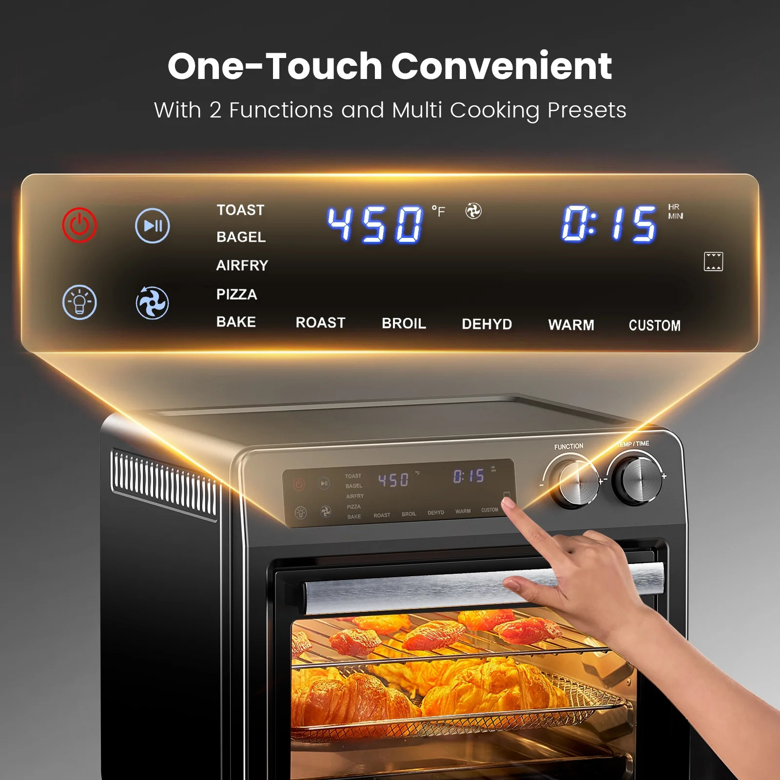 26QT Air Fryer Oven,Oil-Less Digital Touchscreen Toaster Oven with 10-in-1 Multi FunctionCustom Mode, Visible Window , 1800W,Black - Image 2