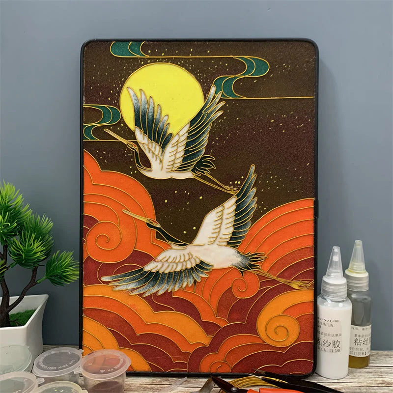 Cranes,Beginner Cloisonné Enamel DIY Kit, with Tutorial& All Tools