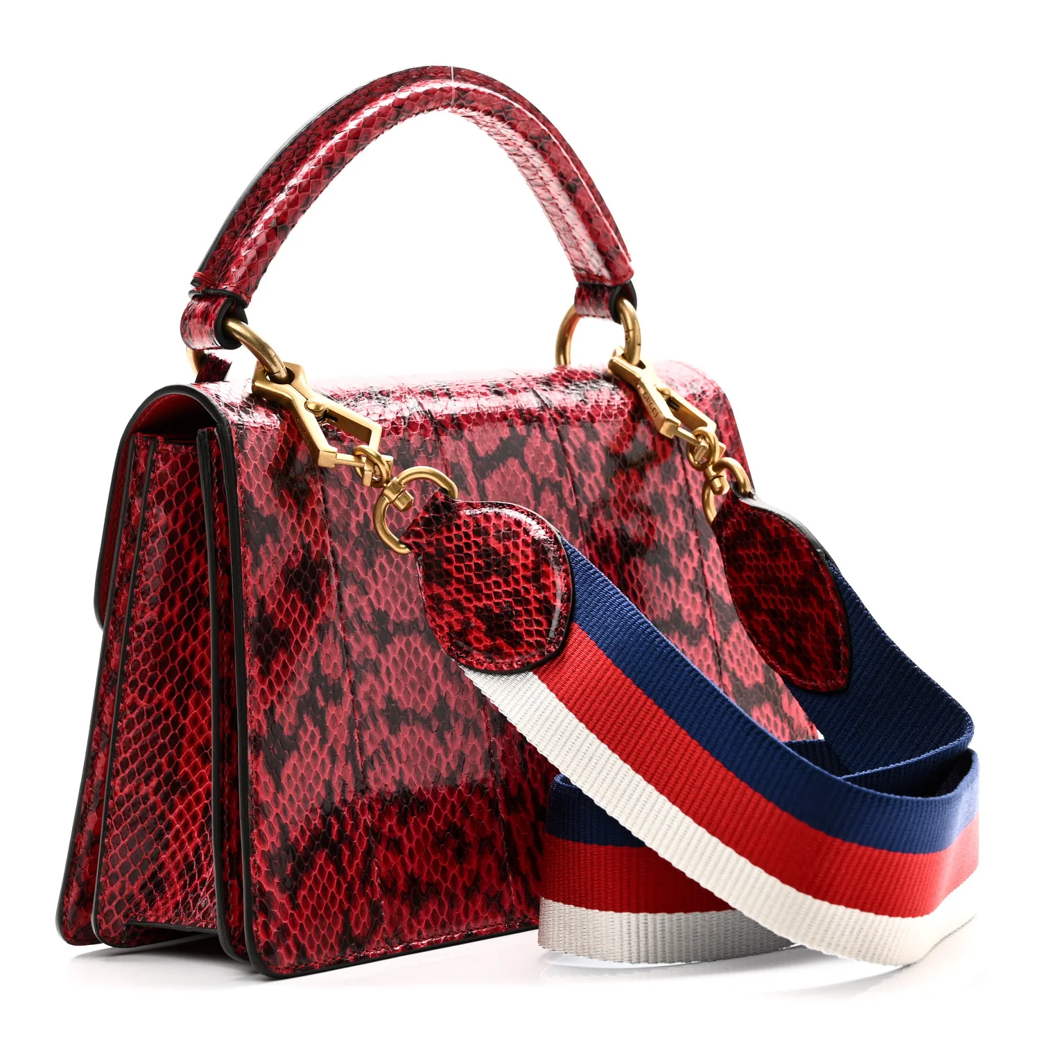 Snakeskin Sylvie Web Small Queen Margaret Top Handle Bag Red