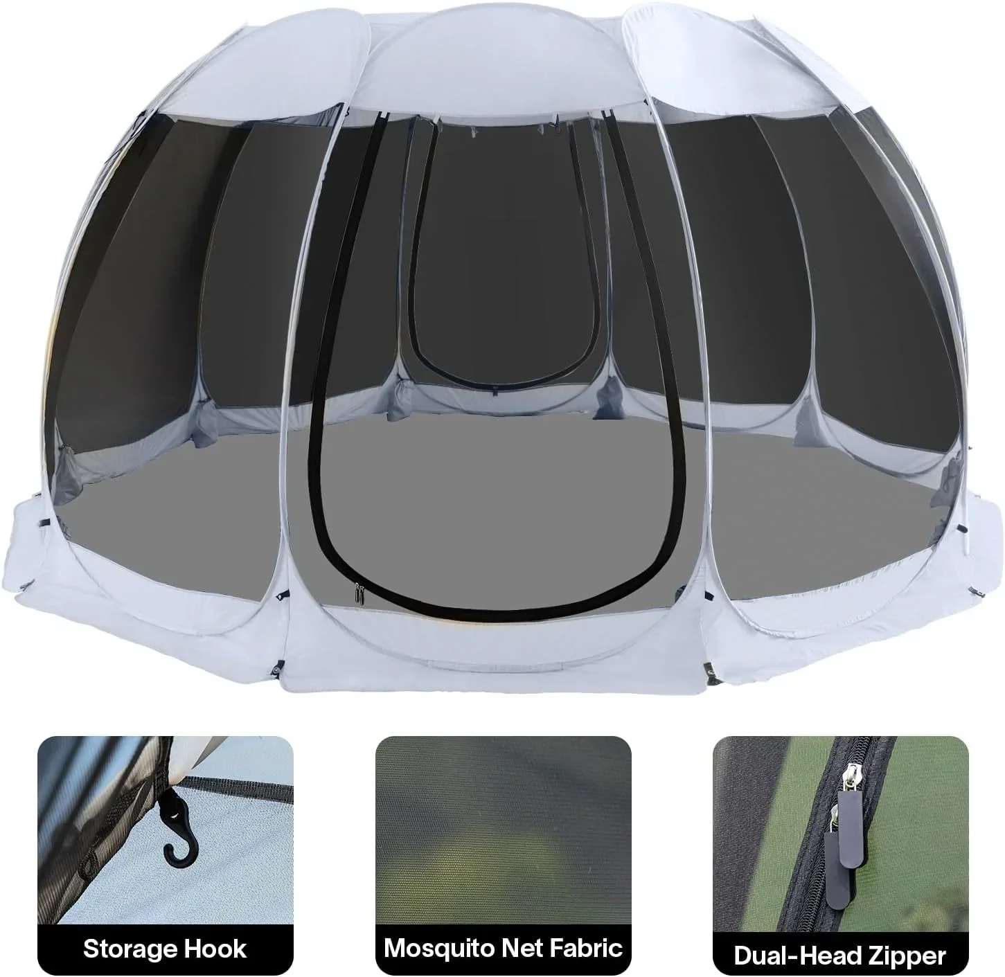 Gazebo moustiquaire pouvant accueillir 6, 10 ou 15 personnes. Tente de style igloo avec moustiquaire latérale. Idéal