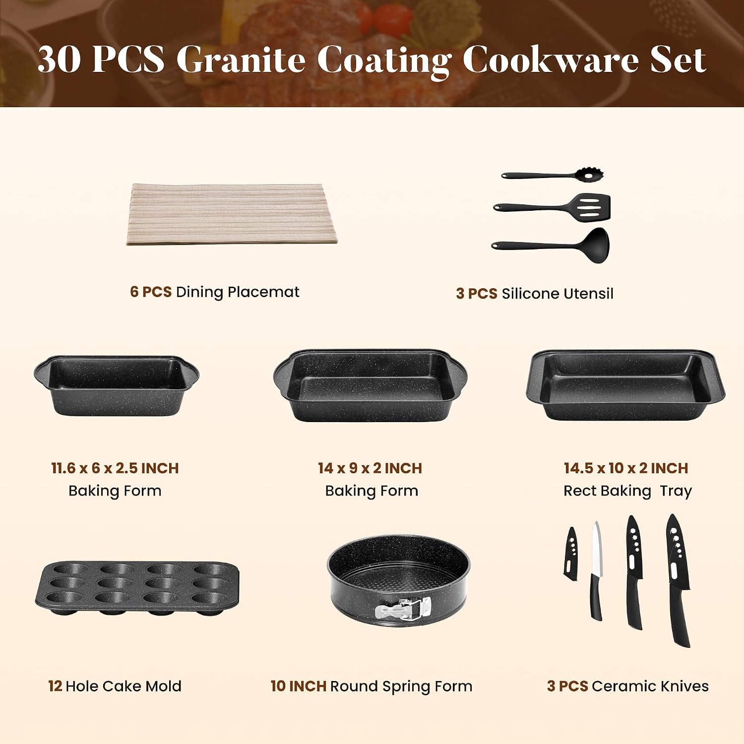 Kitchen Academy Induction Cookware & Bakeware Set, 30pcs Pots and Pans Set