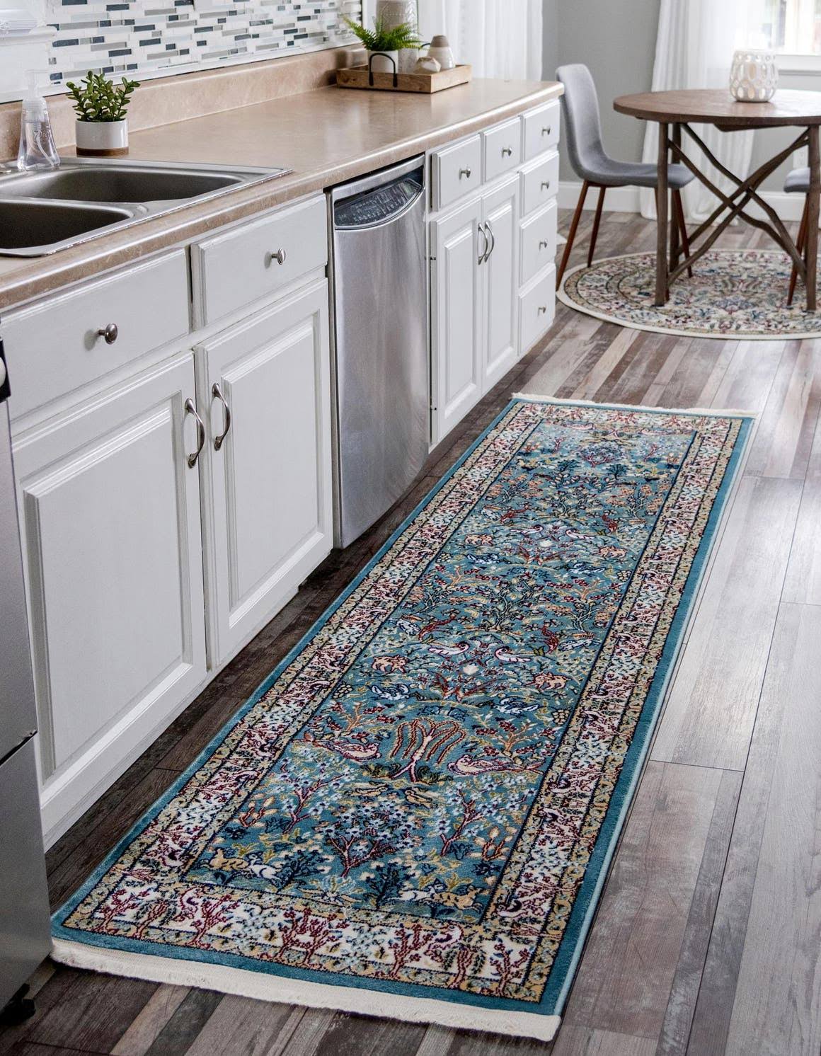 Unique Loom Nain Design 10 ft Runner Blue Floral Area Rug