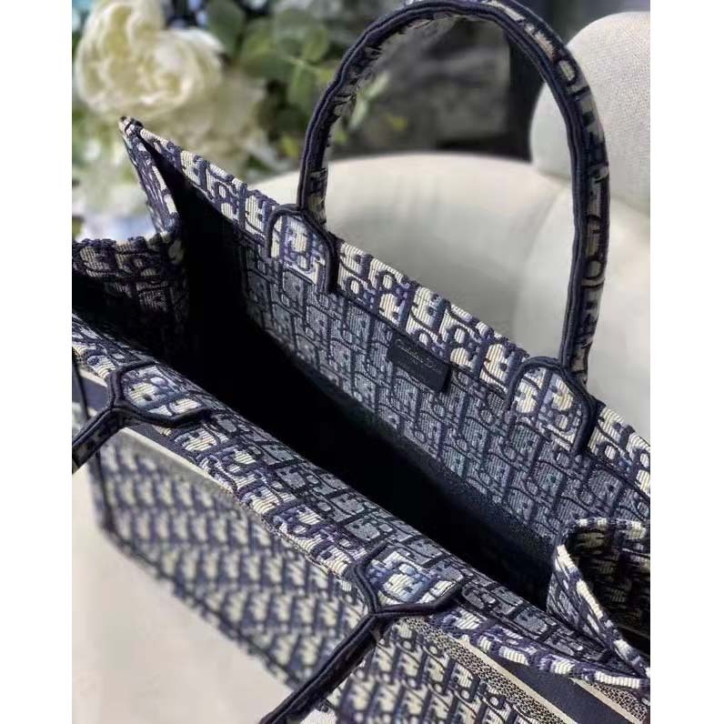CD Unisex CD Large Book Tote Navy Blue CD Oblique Embroidery