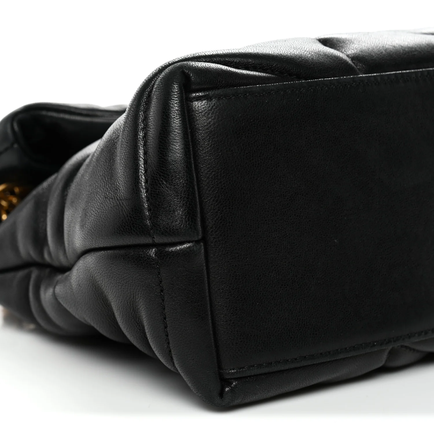 Lambskin Quilted Small Loulou Puffer Monogram Chain Satchel Black