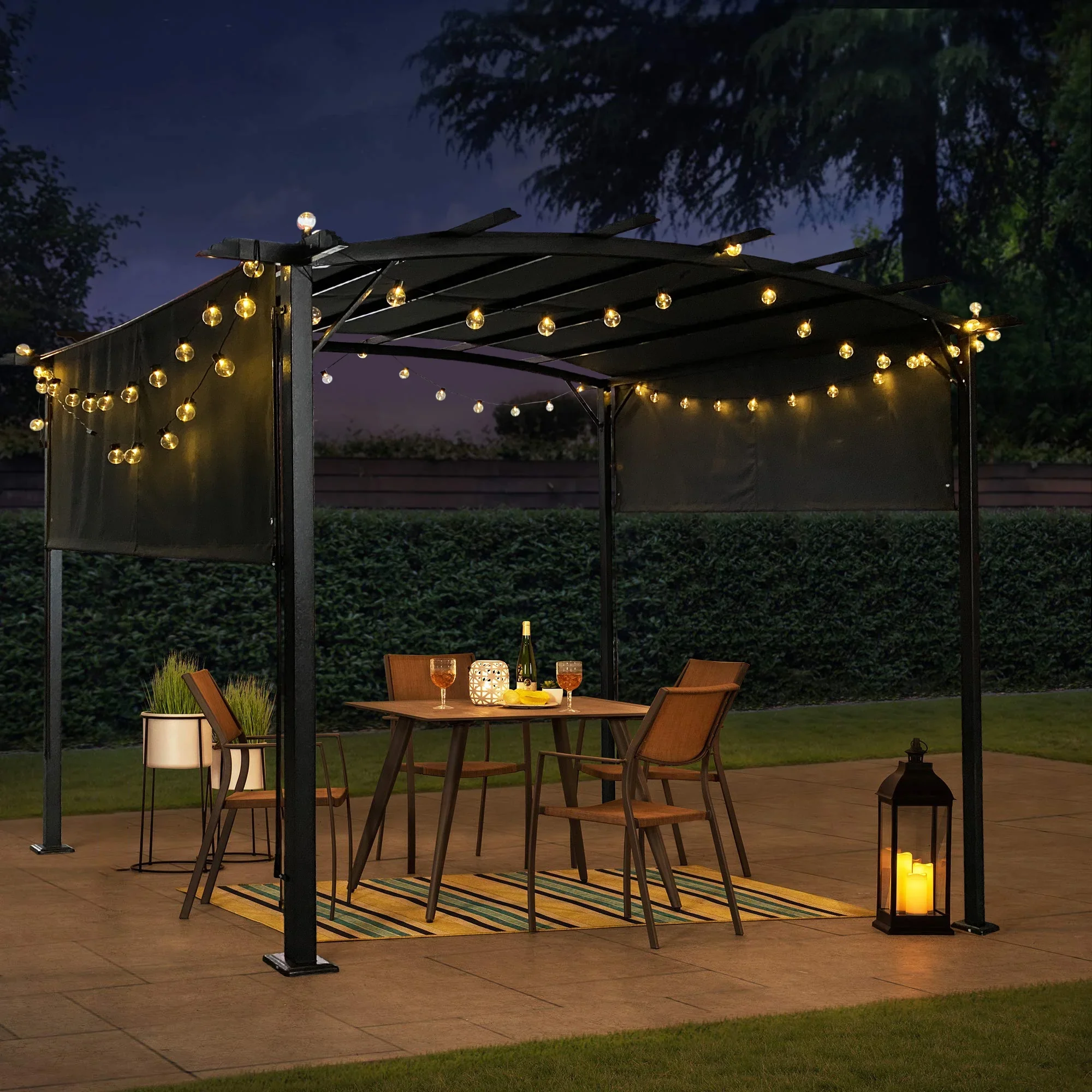 12 x 9 Ft Outdoor Gazebo with Retractable Shade Canopy, Weather Resistant Backyard Gazebo, Patio Outside Gazebo with Sturdy Construction, Metal Gazebo with Rust-Resistant Finish for Garden, Gray