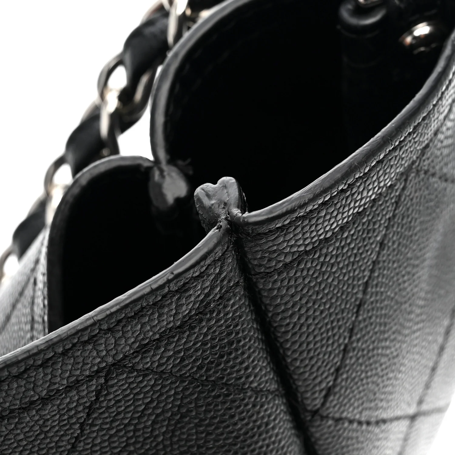 Caviar Stitched Large Lady Coco Shopping Tote Black