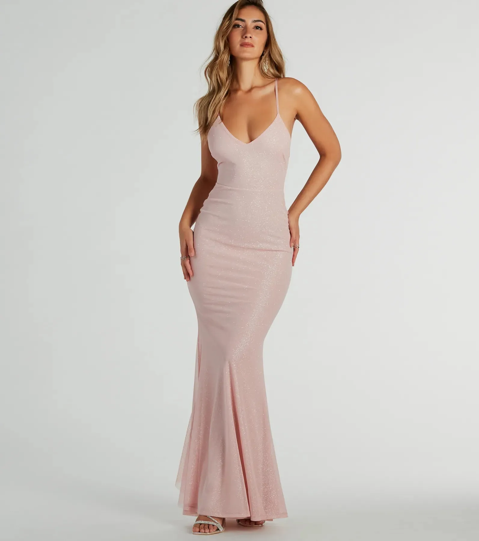 Linda Formal Glitter Ruffled Dress Pink