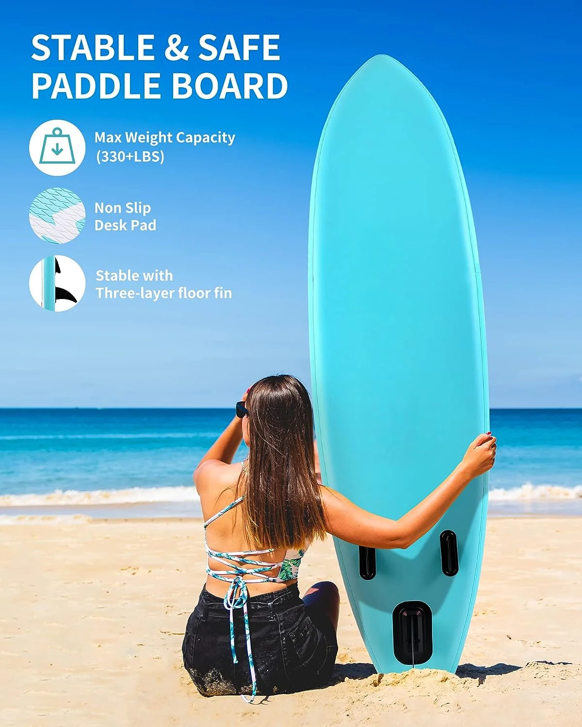 10 in Inflatable Stand up Paddle Board 6 in Thick SUP Paddle Board with Paddleboard Accessories Triple Action Pump Fishing Green(Green) - Image 5