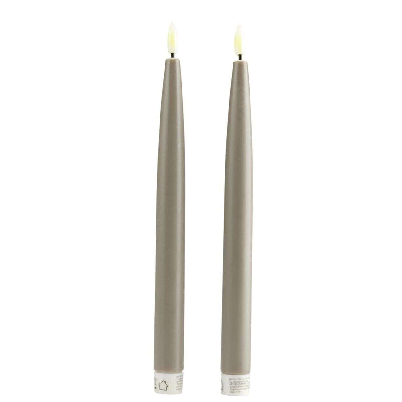 Lot de 2 bougies chandelles LED grises Ø2,2xH22,5cm