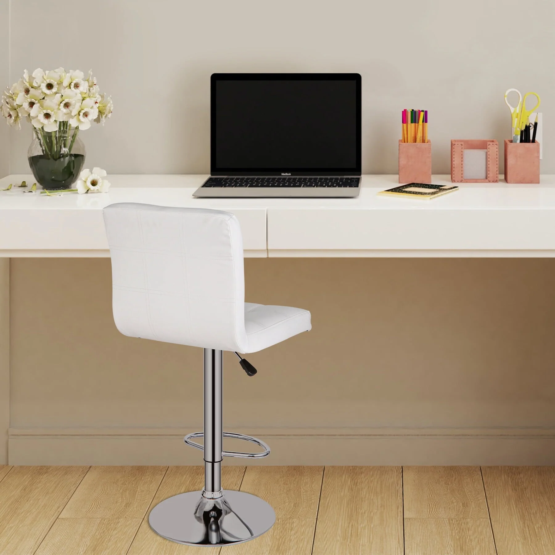 ZenSports Set of 2 Height Adjustable Swivel Bar Stool PU Leather Kitchen Counter Stool W/Back, White(2/Black)