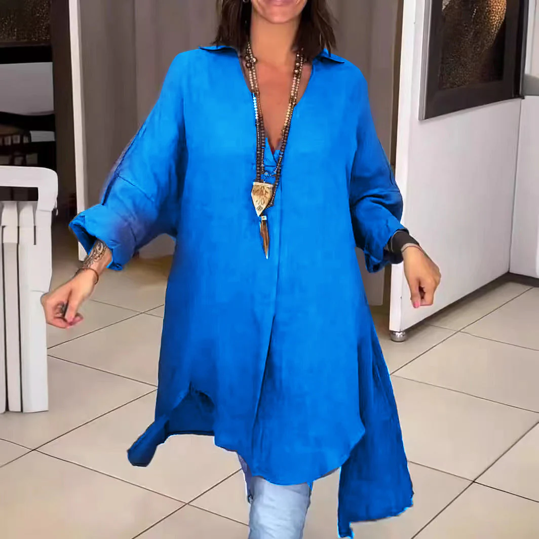 Melis -  Chemise d'été en Coton et Lin avec Décolleté en V