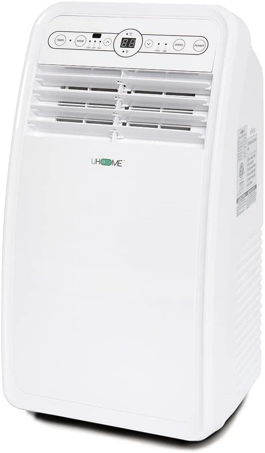 Climatiseur portable Uhome, unité compacte de 8 000 BTU avec refroidissement, déshumidificateur, ventilateur, télécommande et kit de fixation pour fenêtre inclus, blanc