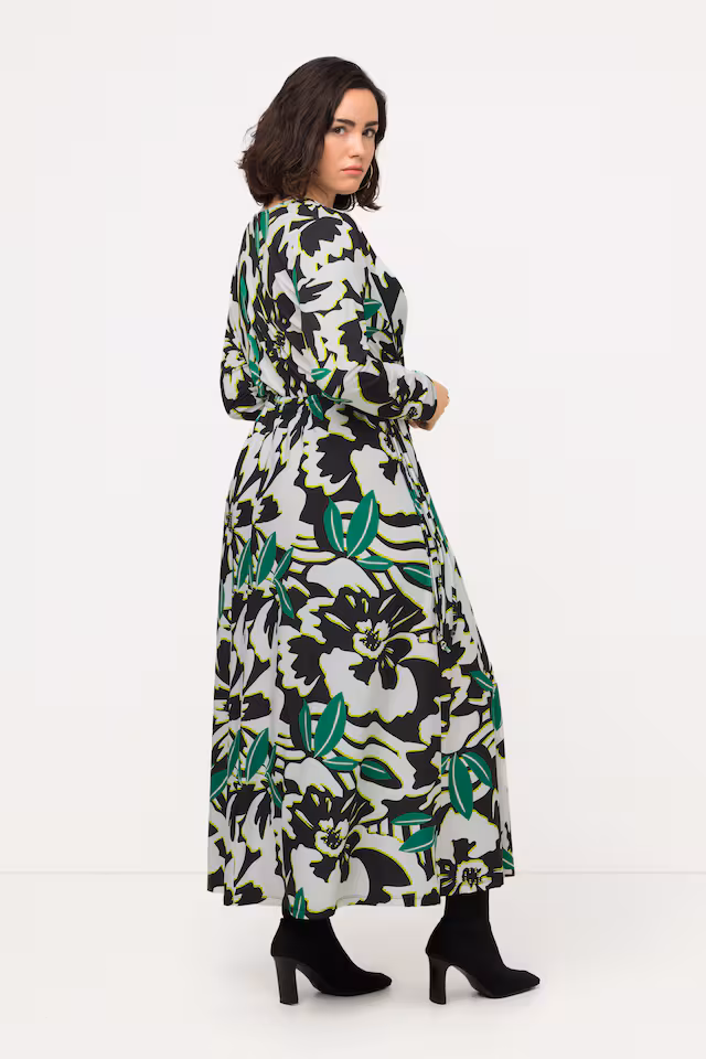 Floral Wrap Look Long Sleeves Dress
