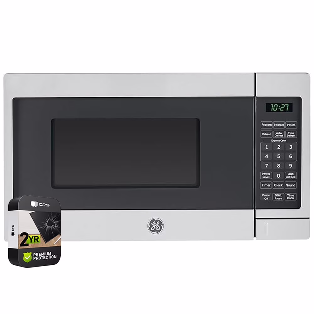 GE GCST07N1WSS Countertop Microwave Oven 700 - Watt Compact 0.7 cu ft Stainless Steel Bundle with 2 YR CPS Enhanced Protection Pack