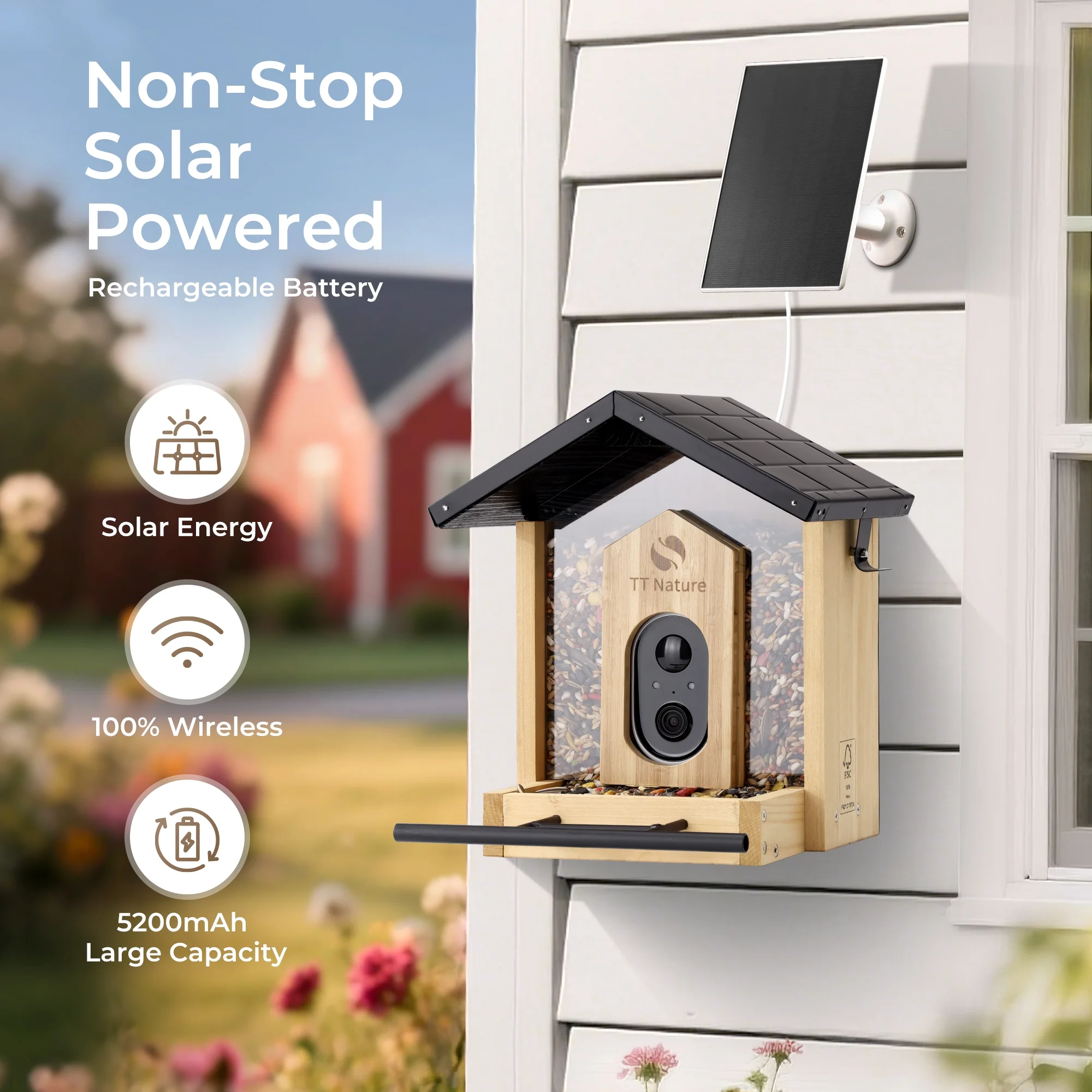Bird Feeder with Camera, AI Identify 10,000+ Species, Auto Capture, Real-Time Notifications, Upgraded for Bird Watching with Solar Panel, Perfect Gift for Bird Lovers(Wood and Iron roof) - Image 6