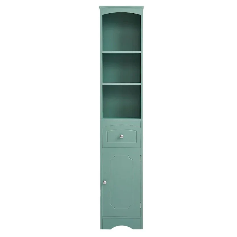 Freestanding Tall Linen Tower Bathroom Storage Cabinet with Drawer, MDF Construction and Adjustable Shelf