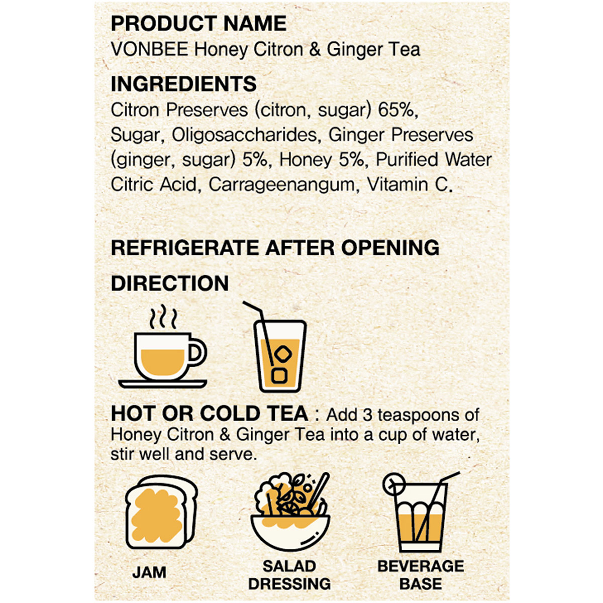 Vonbee Honey Citron & Ginger Tea, 4.4 lb, 2 - Pack