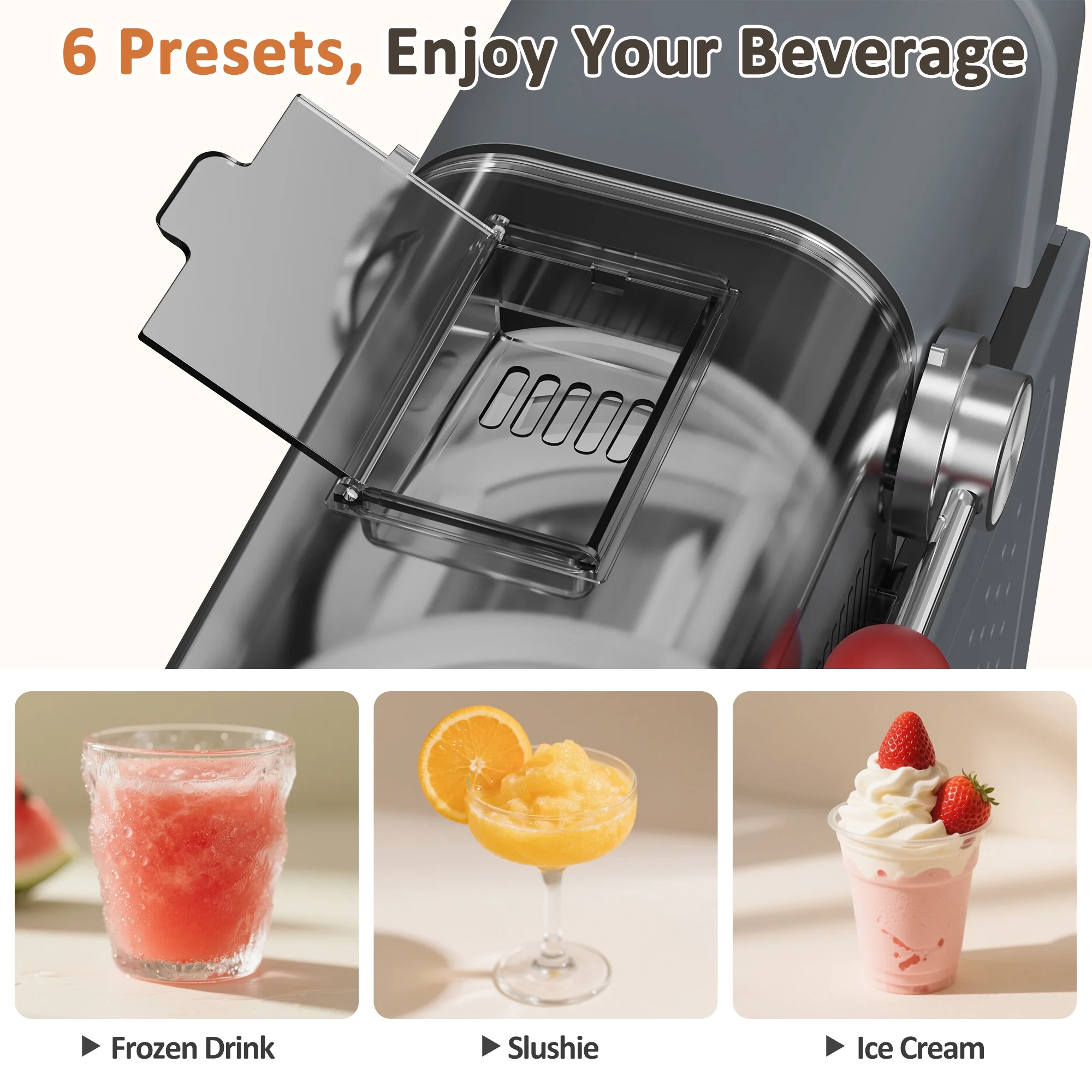 Slushie Machine, Slushy Machine for Home No Ice Need, Professional Frozen Drink Maker, 6 Presets for Milkshakes, Frapp��s, Slush, Ice Cream(Gray) - Image 5