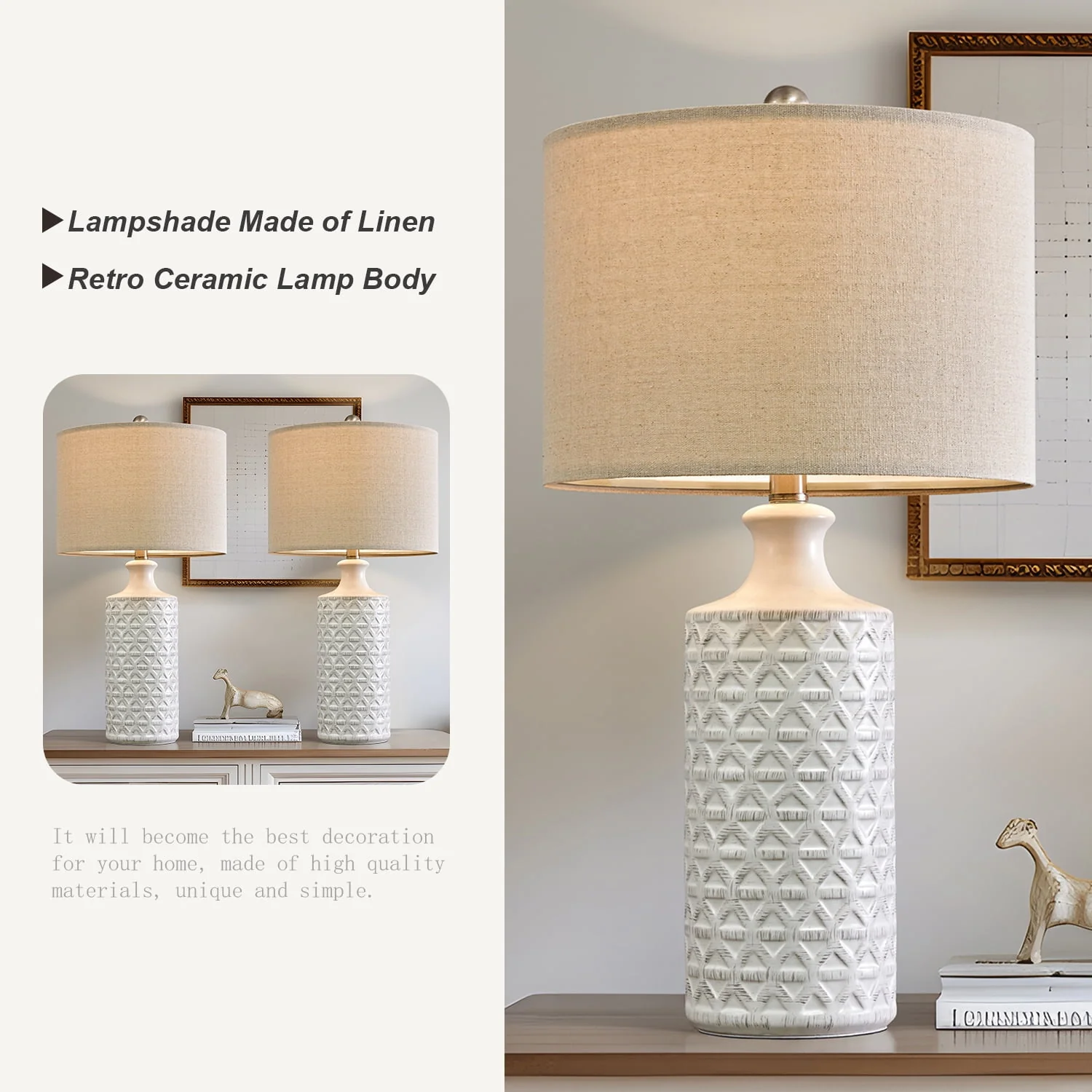 Ceramic Table Lamps for Living Room 24.75" Modern Farmhouse Bedside Nightstand Lamp Set of 2 for Bedroom - Image 5