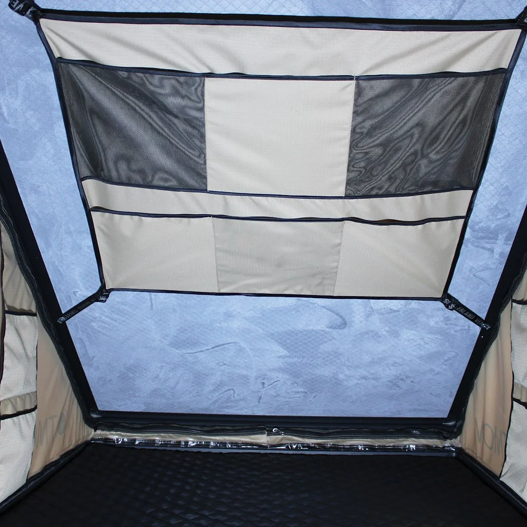 LD TMON Clamshell Aluminum Hard Shell Roof Top Tent 2 Person Capacity, Tan Body Green Rainfly - Image 5
