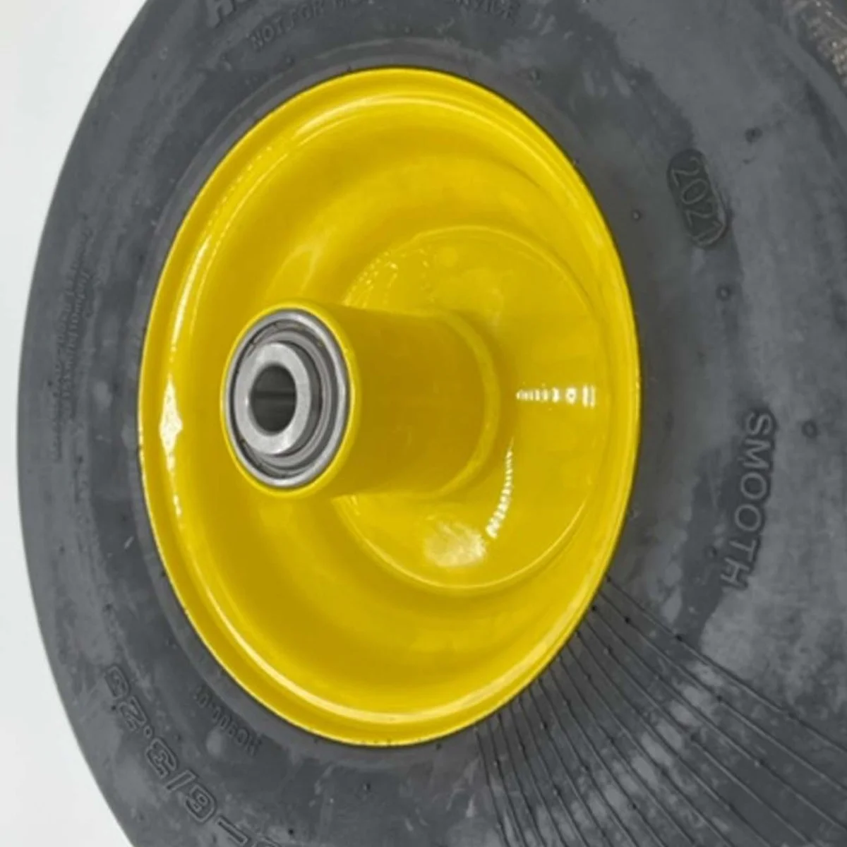 SET of 2 13x5.00-6 Flat Free Yellow Lawn Mower Wheel Assembly 5/8 Inch Hub - Image 3