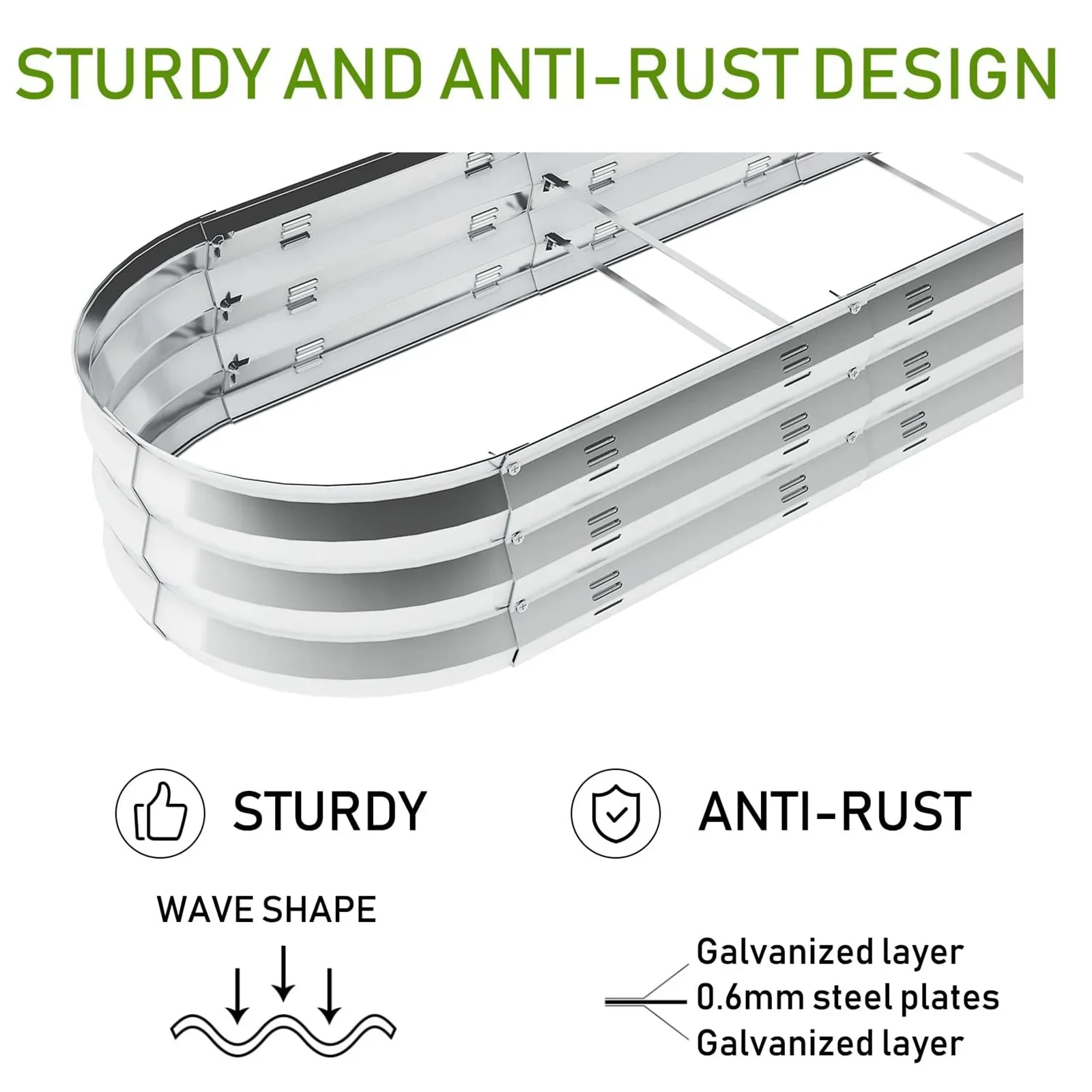 Raised Garden Bed Galvanized Metal Planter Box, 67D x 20W x10H, 7 cu. ft. Silver,3Pack