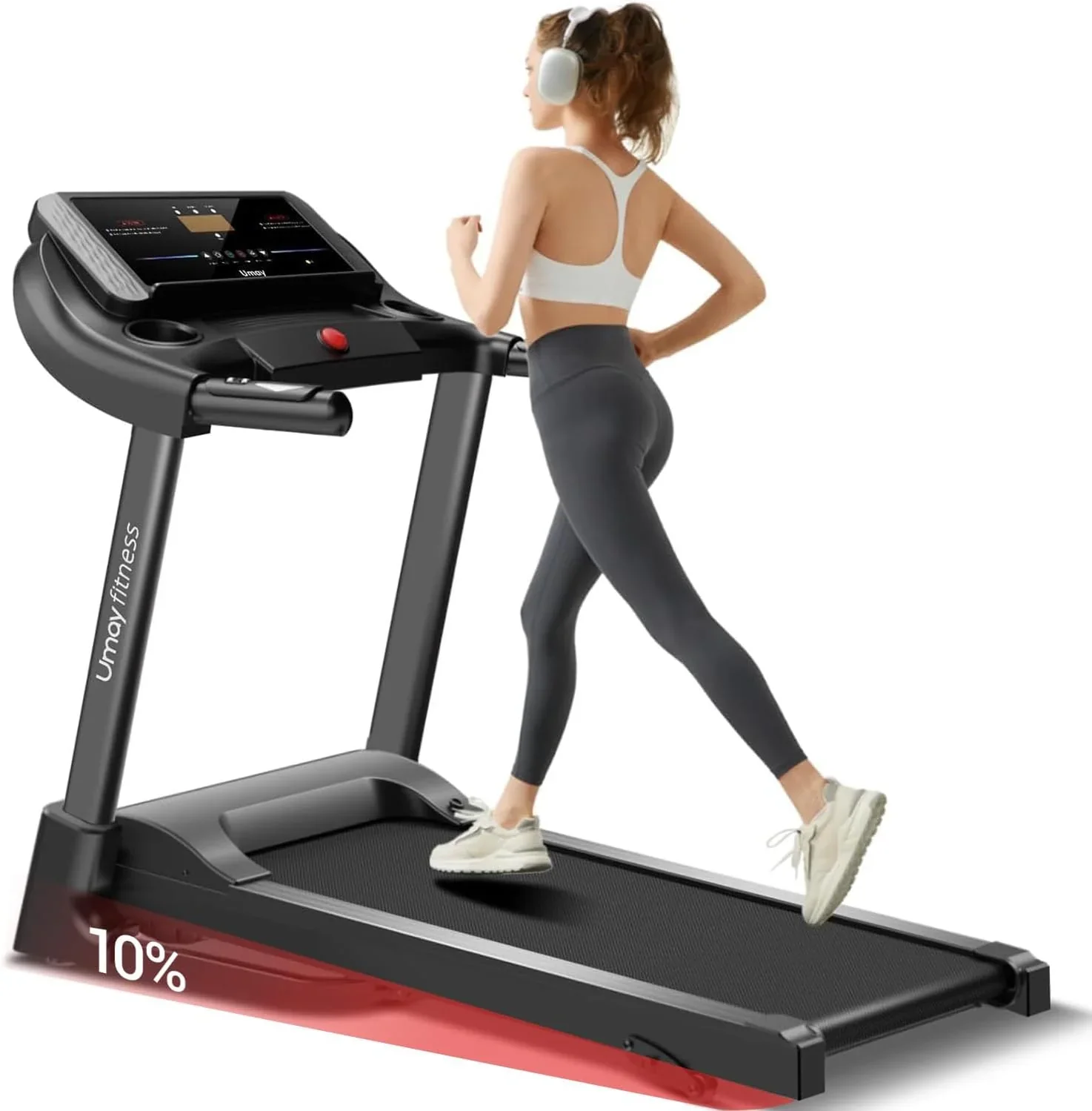Tapis roulant pliable et inclinable UMAY pour la maison, avec capteur de fréquence cardiaque et faible niveau sonore.