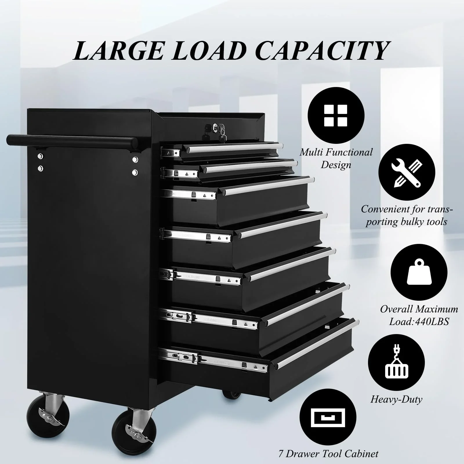 Pinypikaka 7 Drawer Rolling Tool Chest on Wheels, Lockable Tool Box, Removable Storage Case for Garage, Workshop and Craftsmen